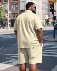 Men's Plus Size Daily Apricot Plaid Alphabet Print Short Sleeve Polo Shirt Shorts Suit
