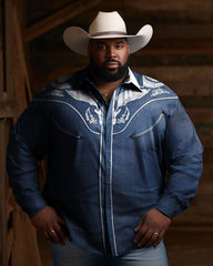 Big Guy's Western Denim Lapel Long Sleeve Shirt