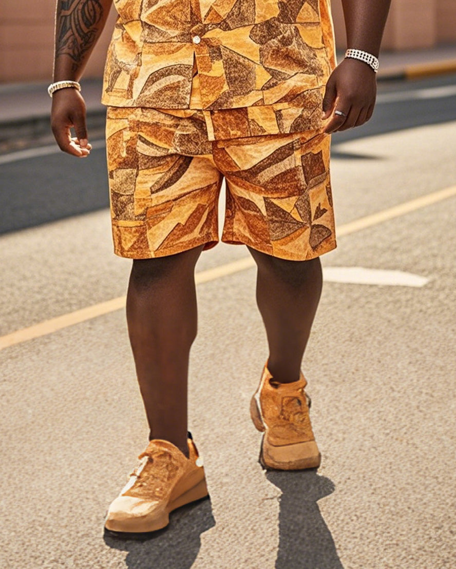 Men's Plus Size Irregular Abstract Geometry Van Gogh Style Printed Short Sleeve Shirt Shorts Suit
