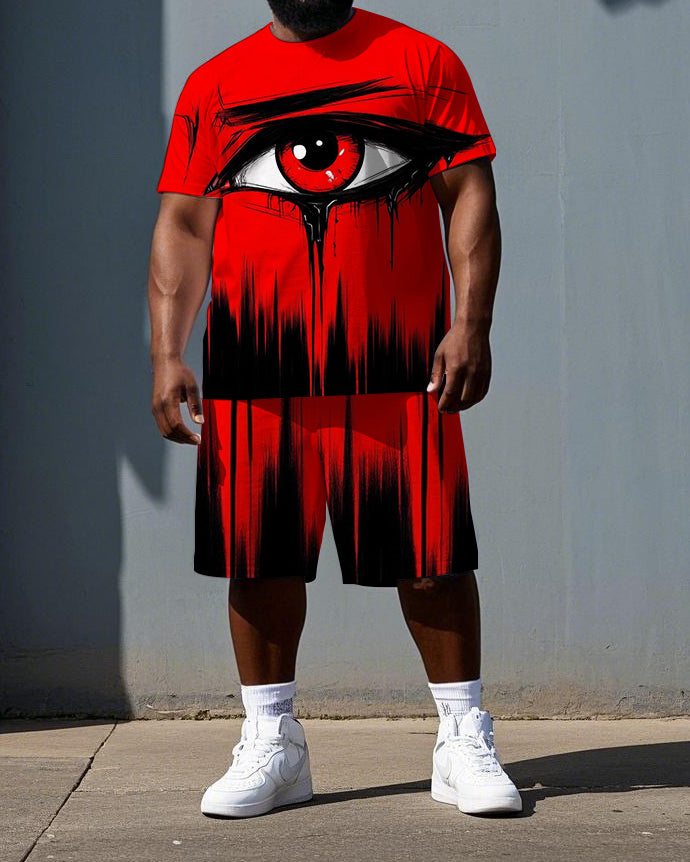 Men's Punk Fashion Bold Crying Eye Print Casual Short-Sleeve T-shirt 2-Piece Big & Tall Set