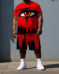 Men's Punk Fashion Bold Crying Eye Print Casual Short-Sleeve T-shirt 2-Piece Big & Tall Set
