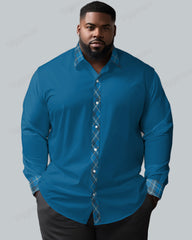 Featured And Featured Rhombus Patchwork Long Sleeve Lapel Shirt Men's Plus Size