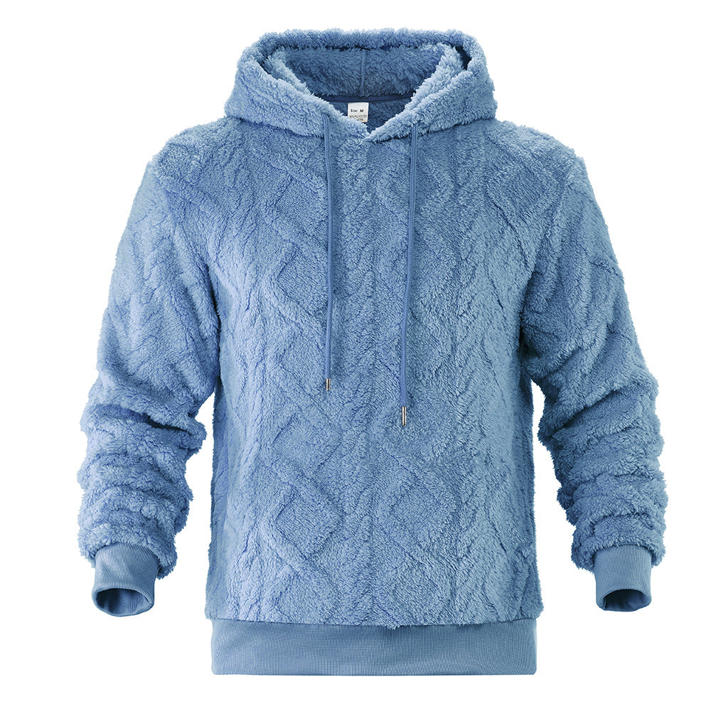 S-3XLTexture Plush Diamond Hooded Loose Fleece-lined Sweatshirt