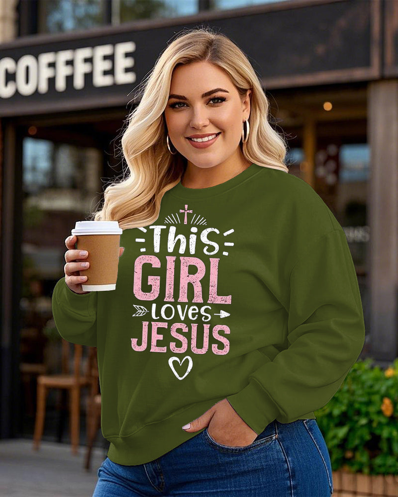 Women's Plus Size This Girl Loves Jesus Long Sleeve Crewneck Sweatshirt