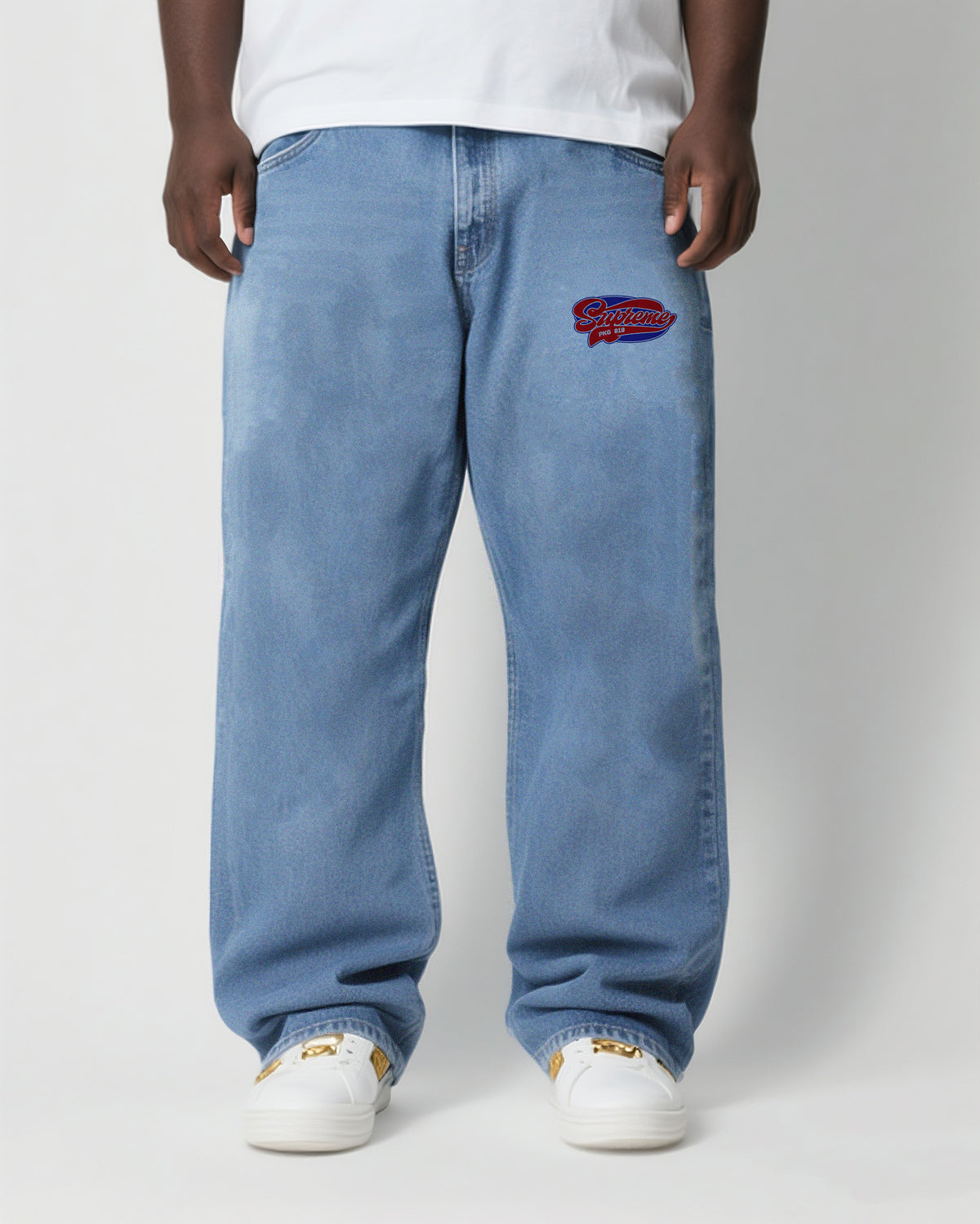Big & Tall Men's Fashion Street Personality Graffiti Micro Label. Wash Water Denim Trousers