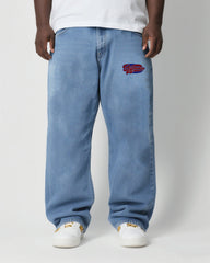 Big & Tall Men's Fashion Street Personality Graffiti Micro Label. Wash Water Denim Trousers
