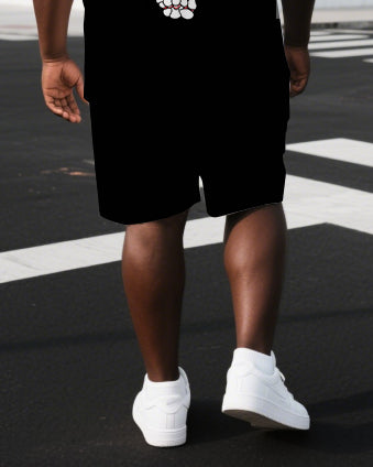 Big & Tall Men's Skeleton Hand FUCK THIS SYSTEM Punk Back Print Short-Sleeve T-shirt 2-Piece Set