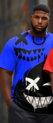 Couple's Large Size Color Blocking Smiley Round Neck Short Sleeve T-Shirt