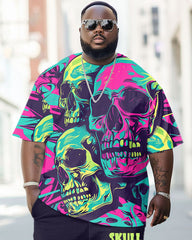 Men's Plus Size Street Fashion Abstract Graffiti Skull Print T-Shirt Trousers Suit