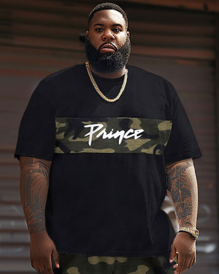 Street Style Patchwork Camouflage Letter Print Large Men's Suit