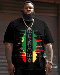 Men's Plus Size Juneteenth Black History Month Print T-Shirt Shorts Suit