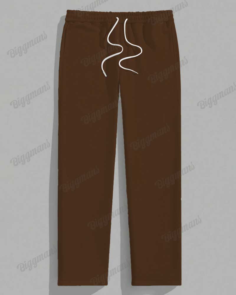Men's Plus Size Brown Striped Alphabet Print Long Sleeve T-Shirt Trousers Suit