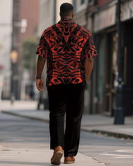 Men's Plus Size Black Red Gradient Painting Letter Print Short Sleeve Shirt Trousers Suit