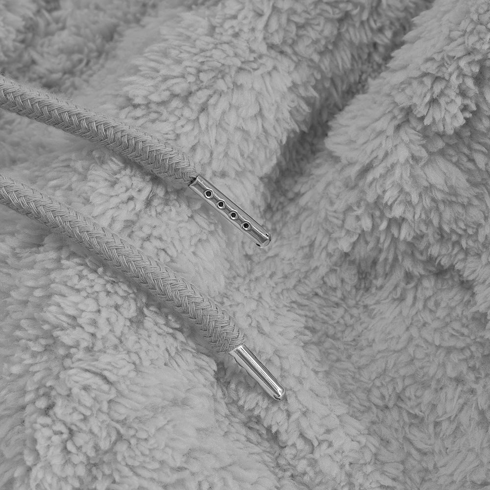 S-3XLTexture Plush Diamond Hooded Loose Fleece-lined Sweatshirt