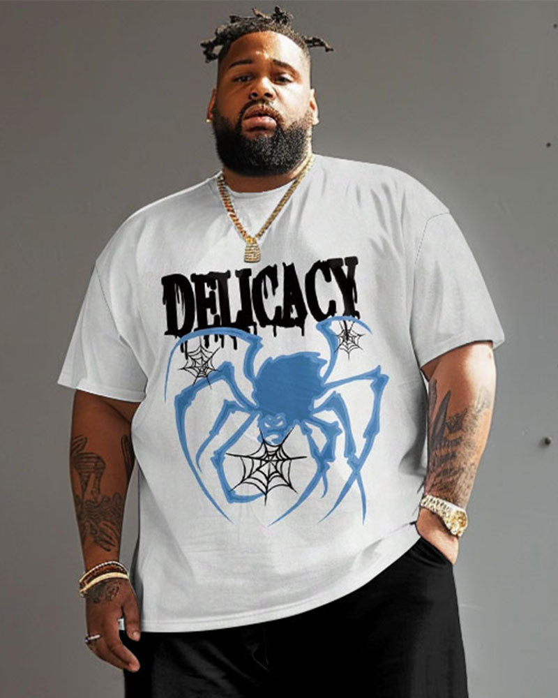 Men's Plus Size Street Casual Graffiti Spider Letter Print T-Shirt Shorts Suit