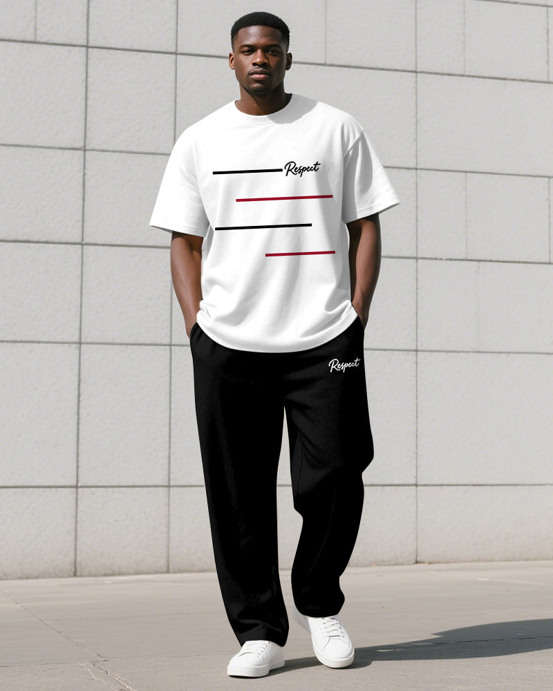 Men's Plus Size Simple Line Color Matching Respect Letter Printed T-shirt Trousers Suit