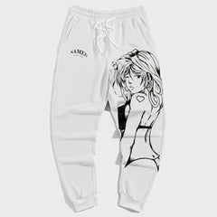 Big & Tall Street Style Girl Printed Men's Casual Vintage Trousers