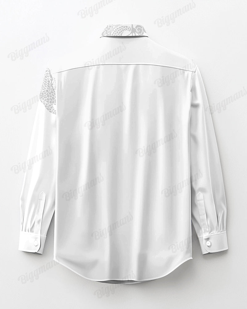 Chest Pocket Dragon Jacquard Long Sleeve Lapel Shirt 2-Piece Set Men's Plus Size