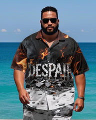 Big Men's Streetwear DESPAIR in Ruins Printed Short-Sleeve Shirt and Shorts Set