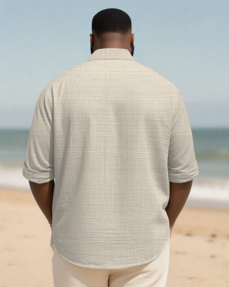 Big & Tall Men's Daily Solid Long Sleeve Bamboo Hemp Texture Shirt