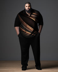 Big Men Gradient Business Zip Up Polo Shirt and Trousers Set
