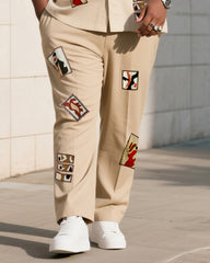 Big Boy Daily Casual Retro Apricot Creative Square Print Short Sleeve Shirt Trousers Suit