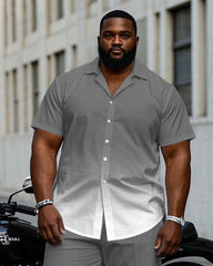 Men's Plus Size Business Gray Gradient Short Sleeve Shirt Trousers Suit