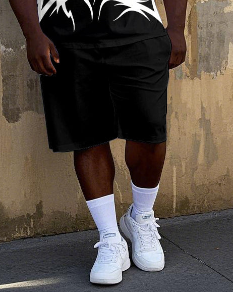 Big Men's Retro Geometric Pattern Printed Street Fashion Short Sleeve T-Shirt Shorts Set