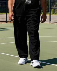 Big Men's Simple Fire Basketball Silhouette Printed Casual Short Sleeve T-shirt Pants Set