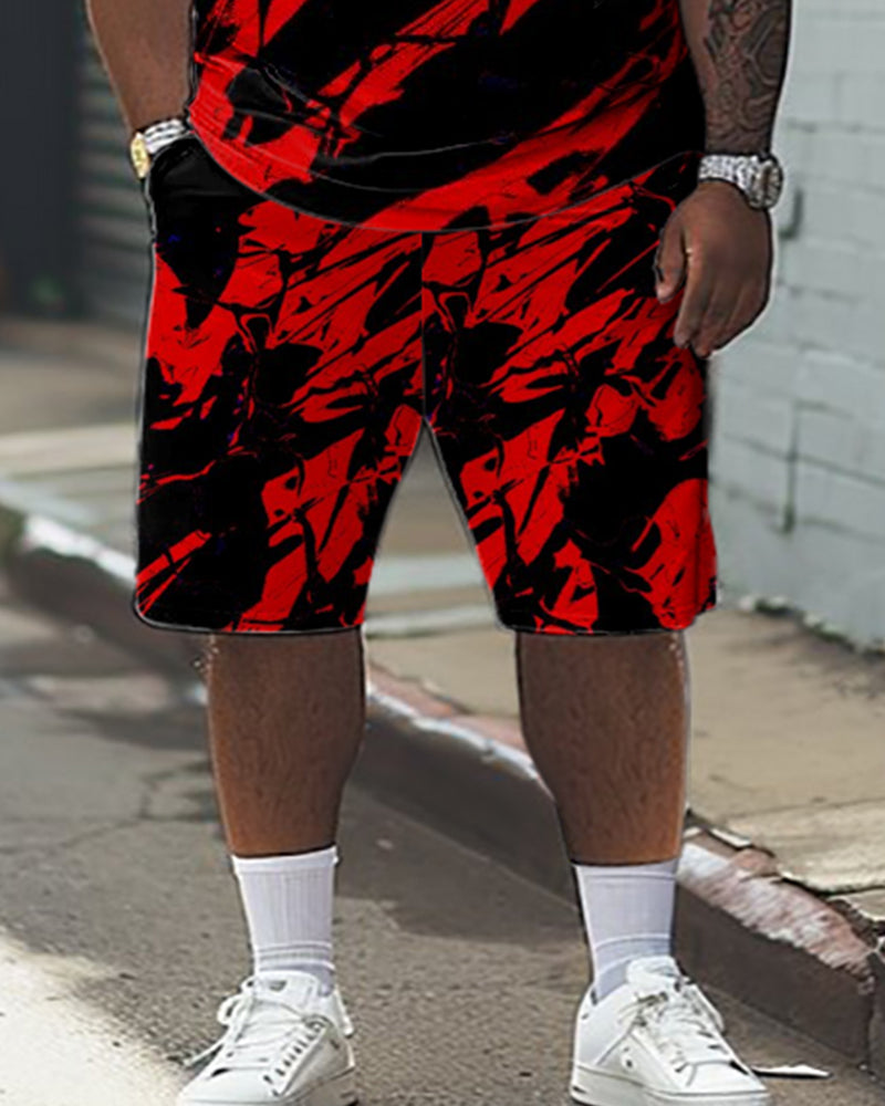 Artistic Ink-Throwed Printed T-Shirt Shorts Set Big Men's