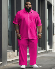 Big Guy's Solid Color Rose Red Short Sleeve Shirt Trousers Set