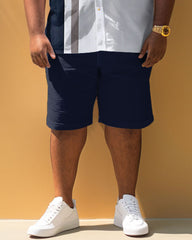 Men's Big & Tall Casual Simple Striped Print Short Sleeve Shirt Shorts Set