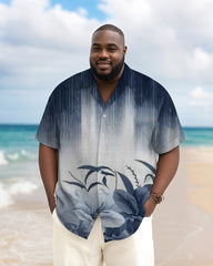 Men's Plus Size Hawaiian Gradient Floral Print Short Sleeve Slub Shirt