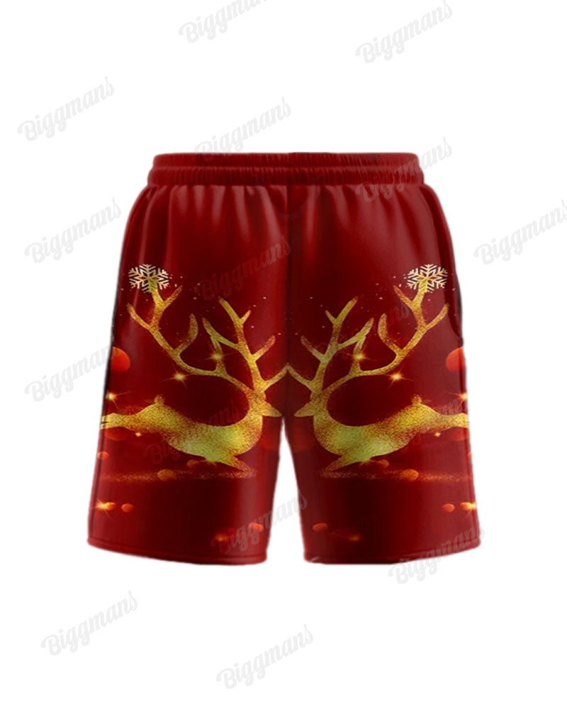 Big & Tall Men's Christmas Elk Short Sleeve Shirt Shorts 2-Piece Set