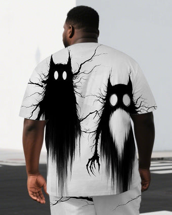 Big & Tall Men's Two Ghost Illustration Back Print Casual Short-Sleeve T-shirt Shorts Set