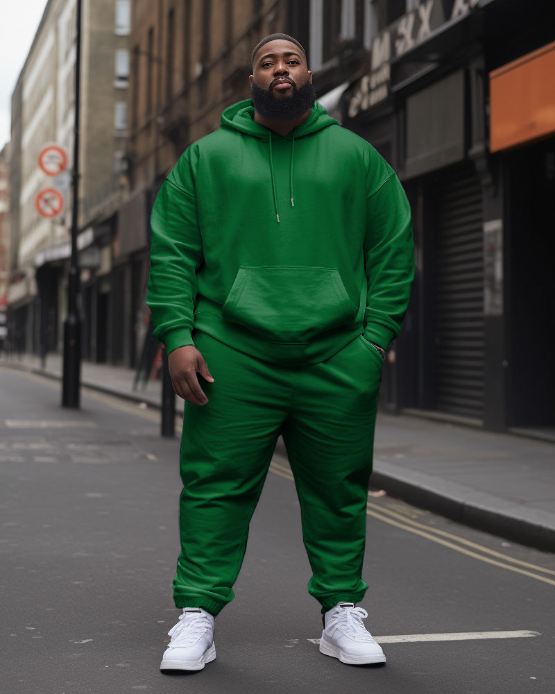 Big Men's  Tracksuit Casual Solid Color Hoodie Pants 2-Piece Set