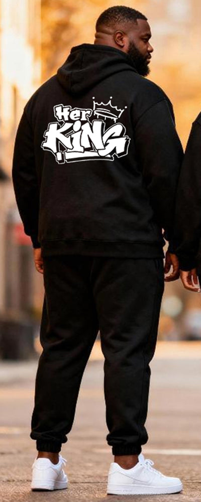 Big & Tall Couples "Her King & His Queen" Printed Hoodie Set