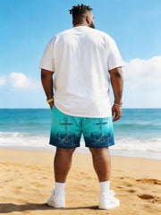 Big & Tall Men's Sailing Anchor Gradient Print Round Neck Short Sleeve T-Shirt Shorts Set