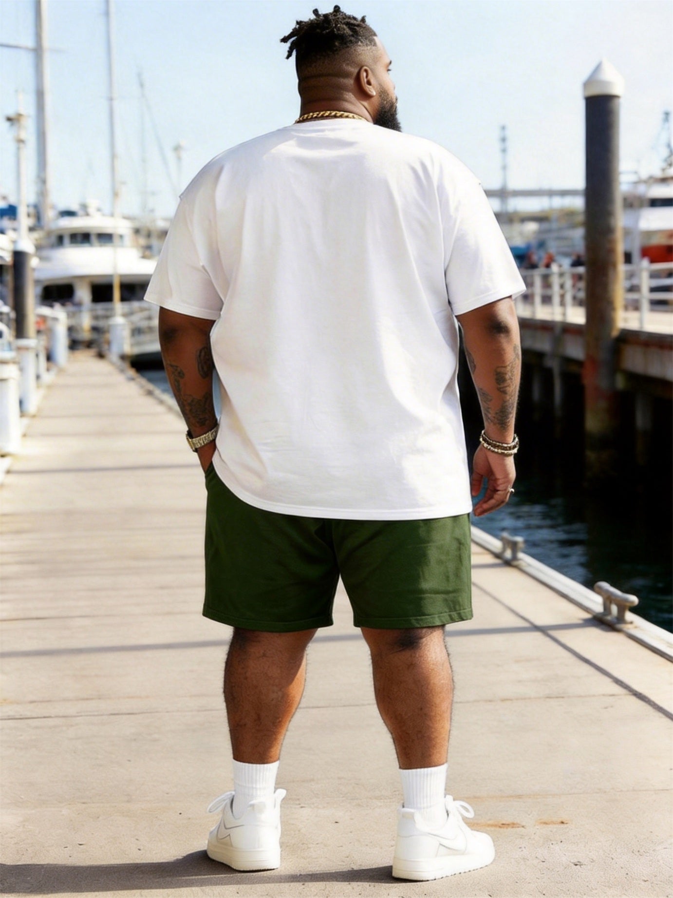 Big & Tall Men's American Vintage Von Dutch Printed Round Neck Short Sleeve T-Shirt Shorts Set