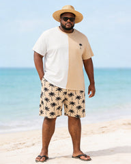 Big & Tall Men's Colorblock Coconut Print Round Neck Short Sleeve T-Shirt Shorts Set