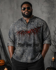 Big & Tall Men's Tear Claw Mark Mind Your Head Printed Collar Long Sleeve Shirt
