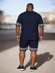 Big & Tall Men's Tibetan Lion Head Greek Print Crew Neck Short Sleeve T-shirt Shorts Set