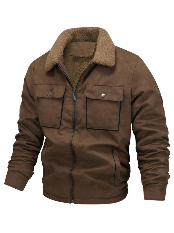 Men's Solid Pocket Zipper Fleece Jacket