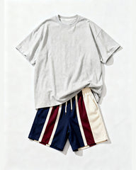Big & Tall Men's Retro Striped POLO Letter Printed Round Neck Short Sleeve T-shirt Shorts Set