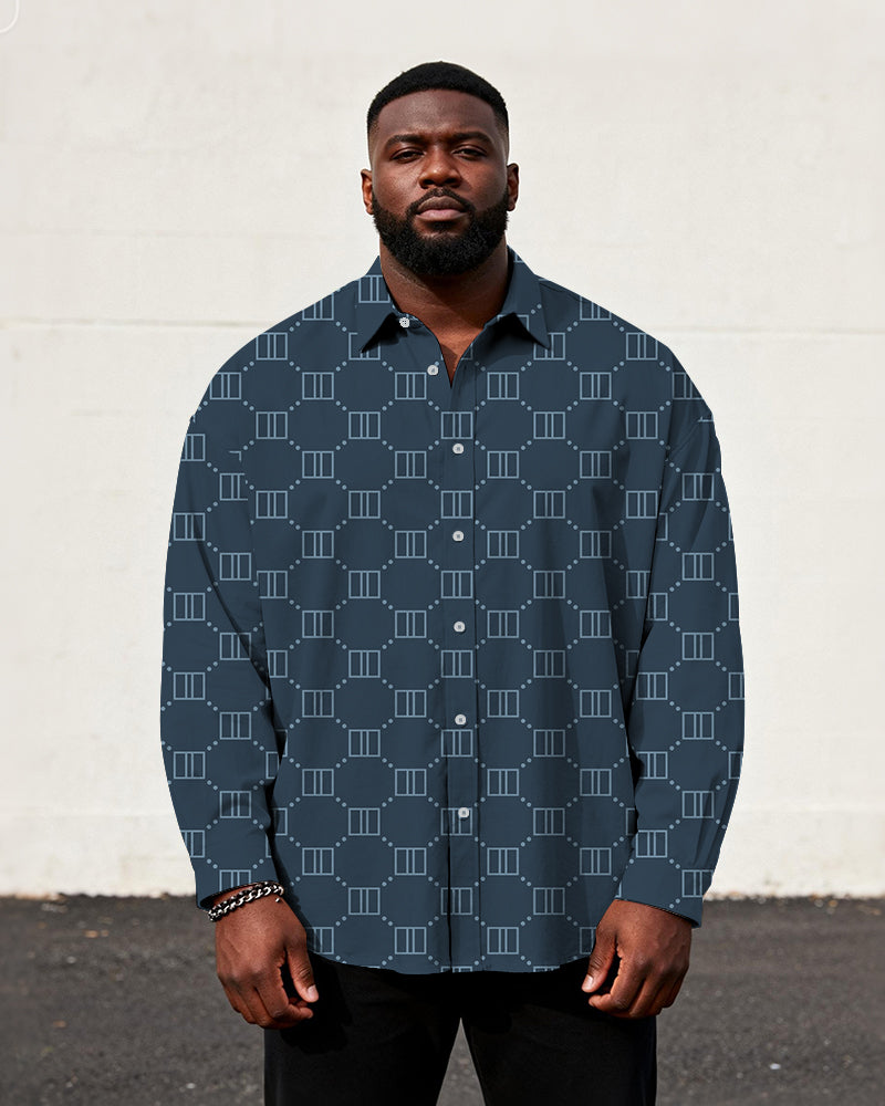 Big & Tall Men's Business Style Geometric Print Long Sleeve Shirt