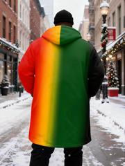 Big & Tall Men's Reggae Gradient ONE LOVE Printed Velvet Thickened Long Hooded Coat