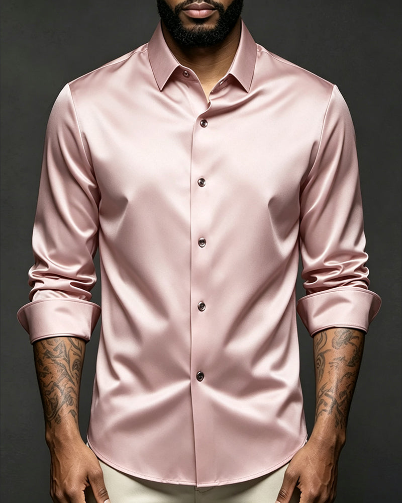 S-6XL Business Casual Solid Color Satin Shirt Non-iron