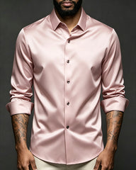 S-6XL Business Casual Solid Color Satin Shirt Non-iron