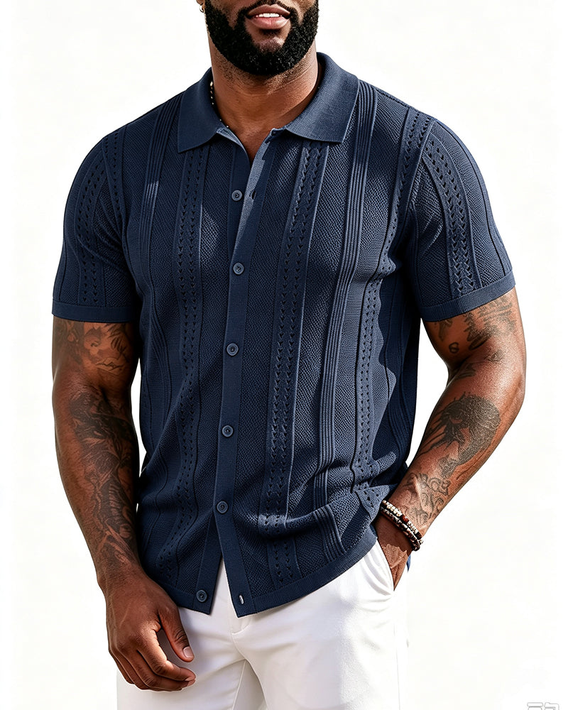 S-4XL Men's Knitted Short-sleeved Button Polo Shirt