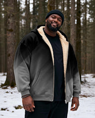 Big & Tall Men's Black And Red Gradient Print Velvet Thickened Zip Cardigan Hoodie